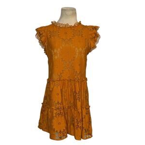 Blue Tassel gold floral lace tiered tunic mini dress size XS